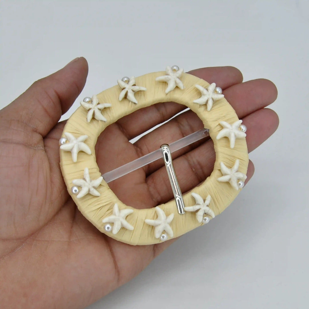 Ani Accessories starfish encrusted raffia buckle handmade straw buckle for belts bags DIY craft decor