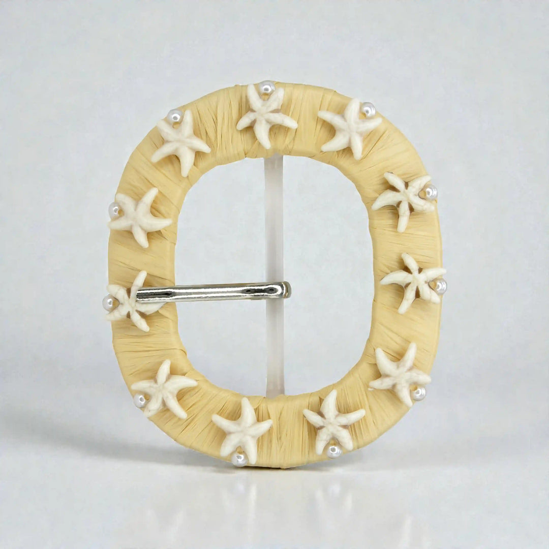 Ani Accessories starfish encrusted raffia buckle handmade straw woven buckle for belts bags boho DIY craft decor