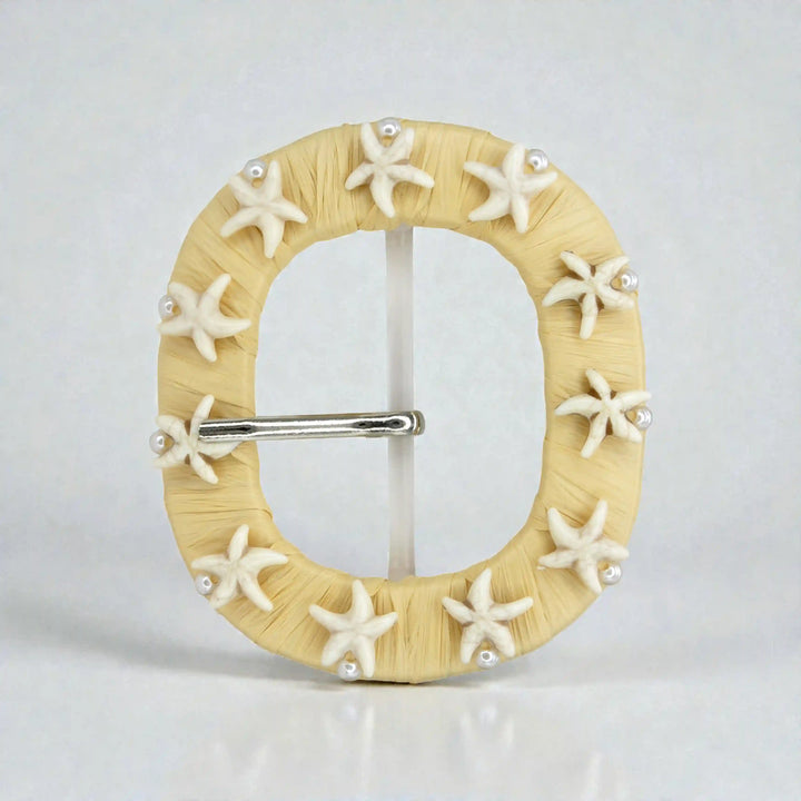 Ani Accessories starfish encrusted raffia buckle handmade straw woven buckle for belts bags boho DIY craft decor