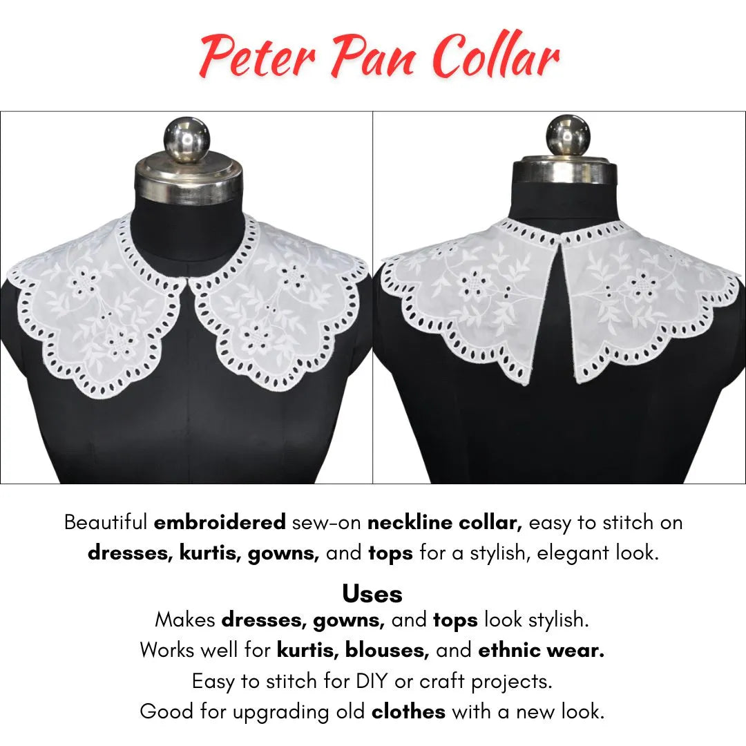 Ani Accessories stylish detachable Peter Pan collar with rounded neckline for dresses, tops and DIY clothing