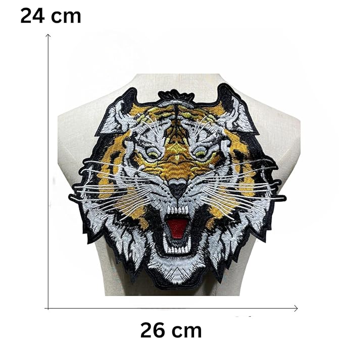 Ani Accessories tiger sew-on patch measurement image showing width and length clearly