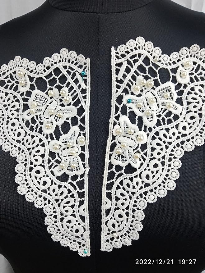 Ani Accessories two part elegant pearl patch with refined embroidery and soft shine, dyeable sew-on applique for dresses blouses womens