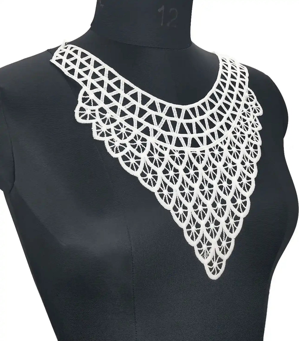 Ani Accessories white grape motif neckline featuring intricate embroidery for kurti, gown, and blouse styling