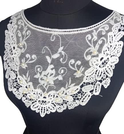 Ani Accessories white guipure lace yoke applique with detailed floral embroidery for sewing garments and fashion DIY projects