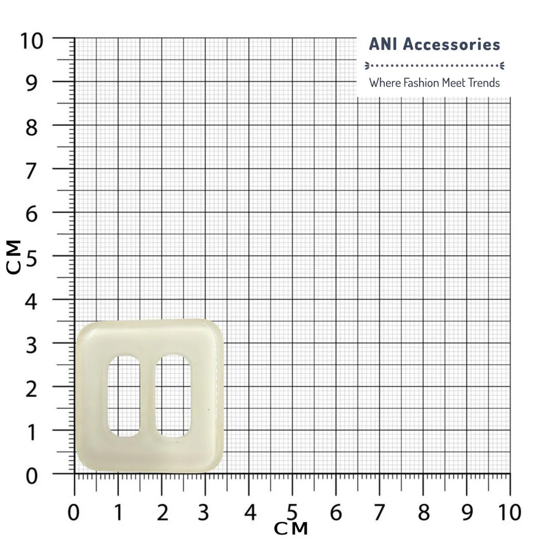 Ani Accessories white square shaped resin sliding buckle placed in a size chart graph.