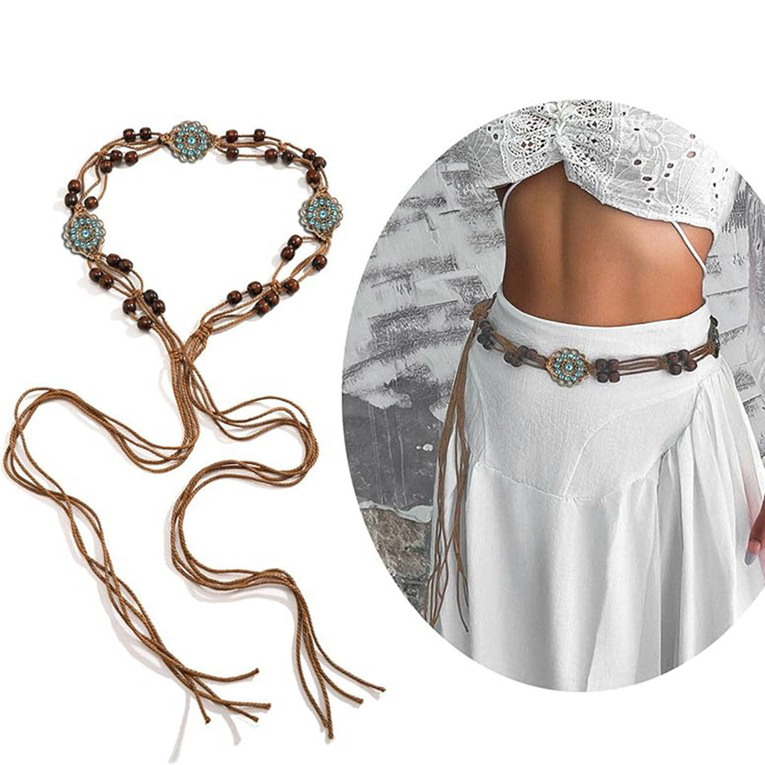 Ani Accessories women’s waist belt featuring bohemian wooden beads