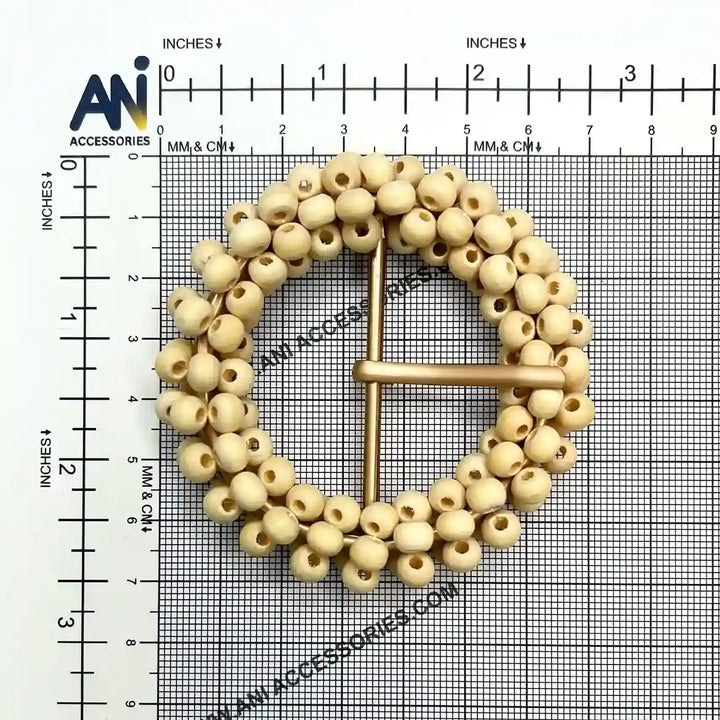 Ani Accessories zooming image of wooden cream bead with gold prong buckle   placed in size chart graph.