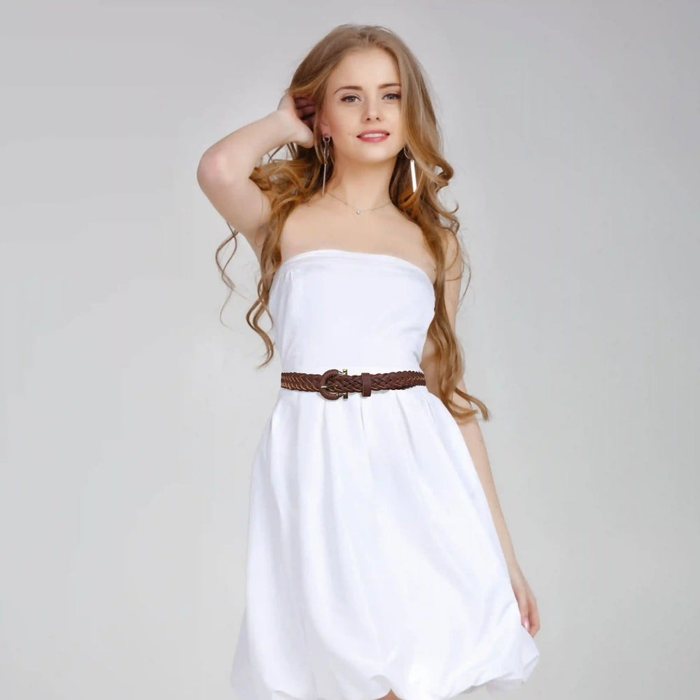 Woman wearing Ani Accessories women’s belt on a white background, styled with a casual outfit for everyday fashion.