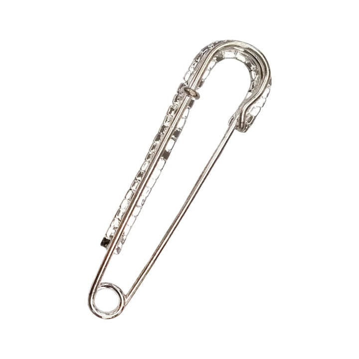 Ani Accessories Silver safety pin backside image with clear rhinestone on a white background
