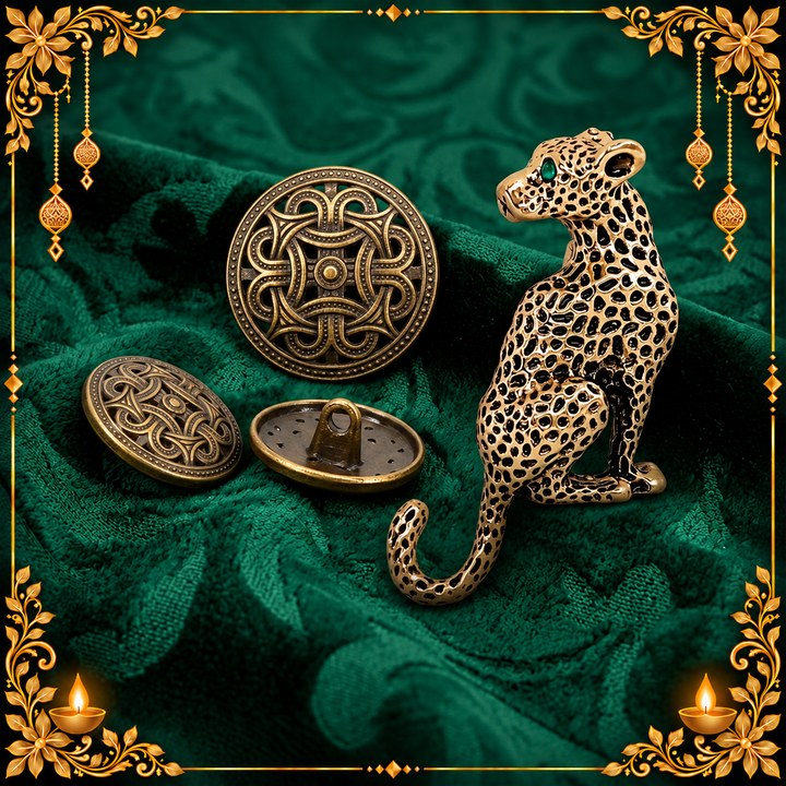 Combo Pack: Emerald-Eyed Leopard Brooch & Celtic Buttons