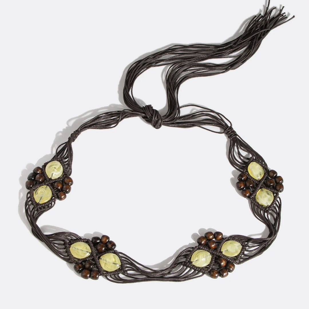 Texture Marble Macrame Yellow Resin Beads Belt