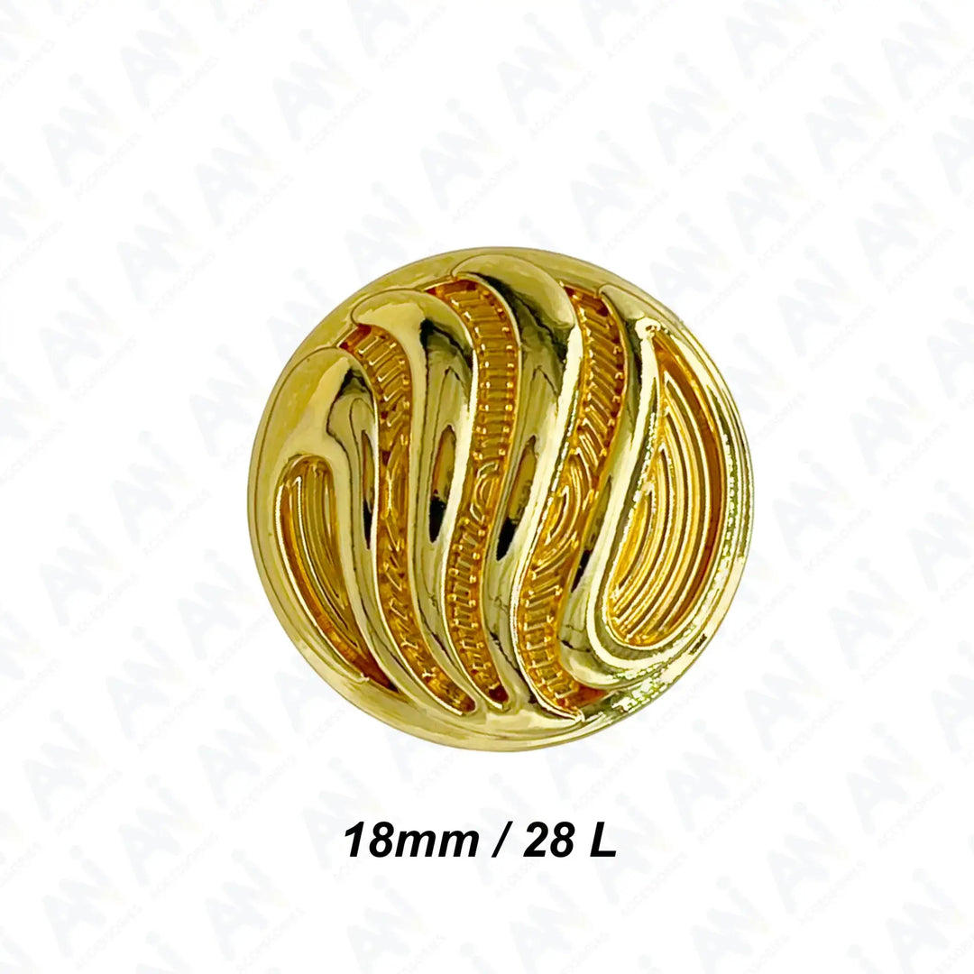 Ornate Metal Buttons with Wave Motif | 15mm, 18mm & 23mm