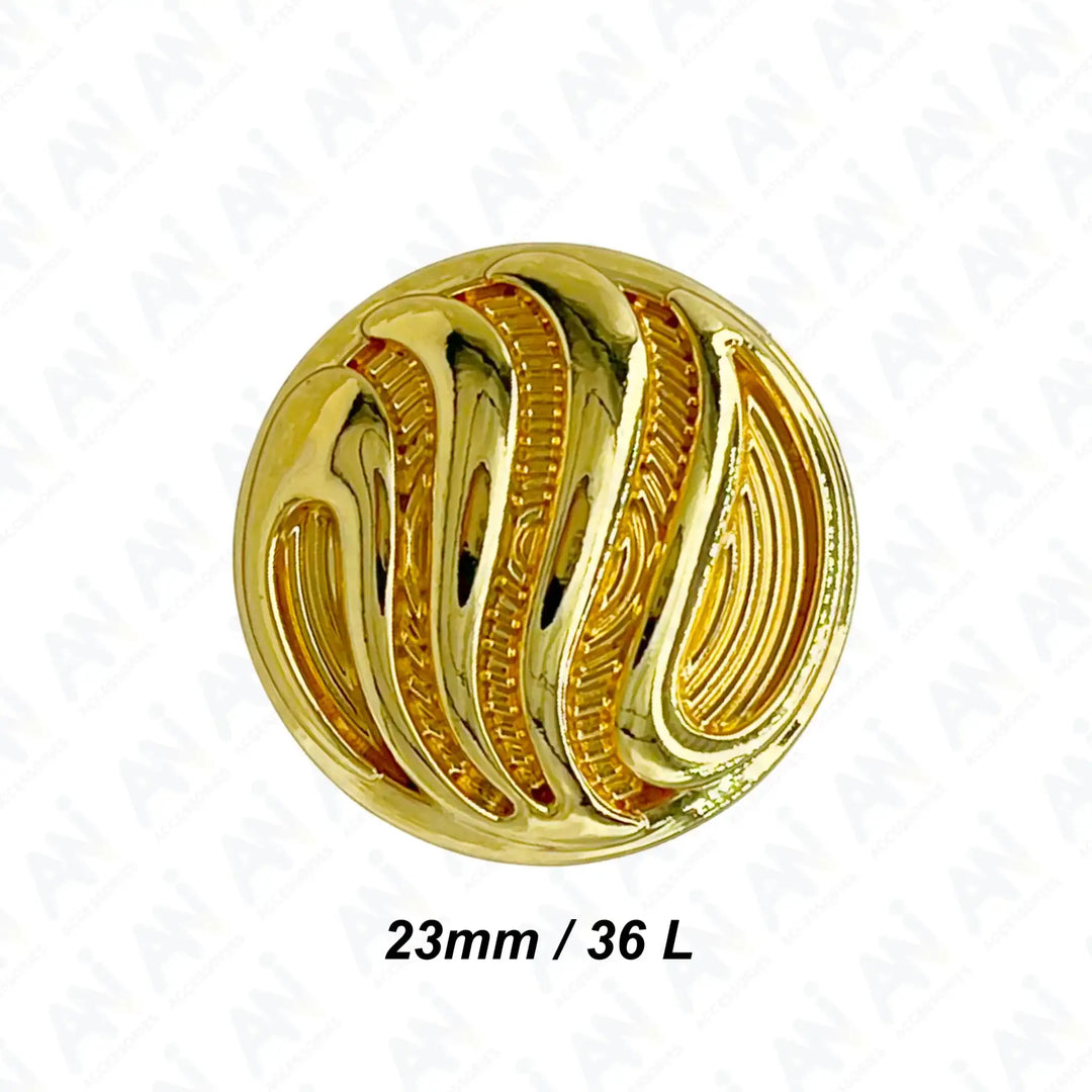 Ornate Metal Buttons with Wave Motif | 15mm, 18mm & 23mm