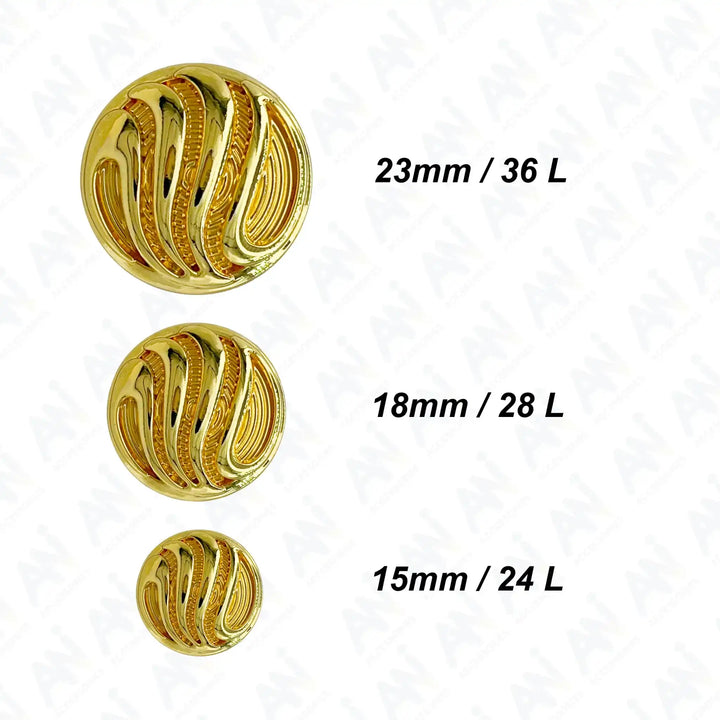 Ornate Metal Buttons with Wave Motif | 15mm, 18mm & 23mm