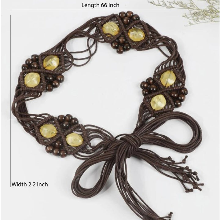 Texture Marble Macrame Yellow Resin Beads Belt