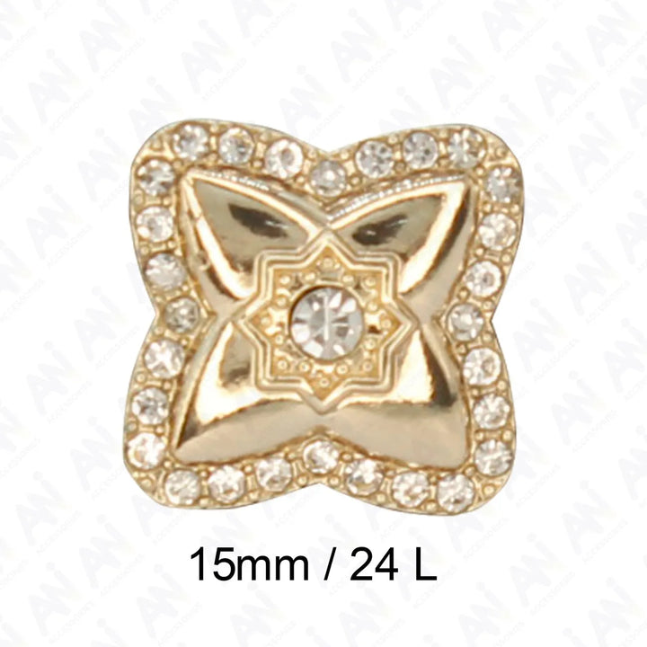 Cross-Shaped Rhinestone Metal Diamond Button | 15mm (24L)