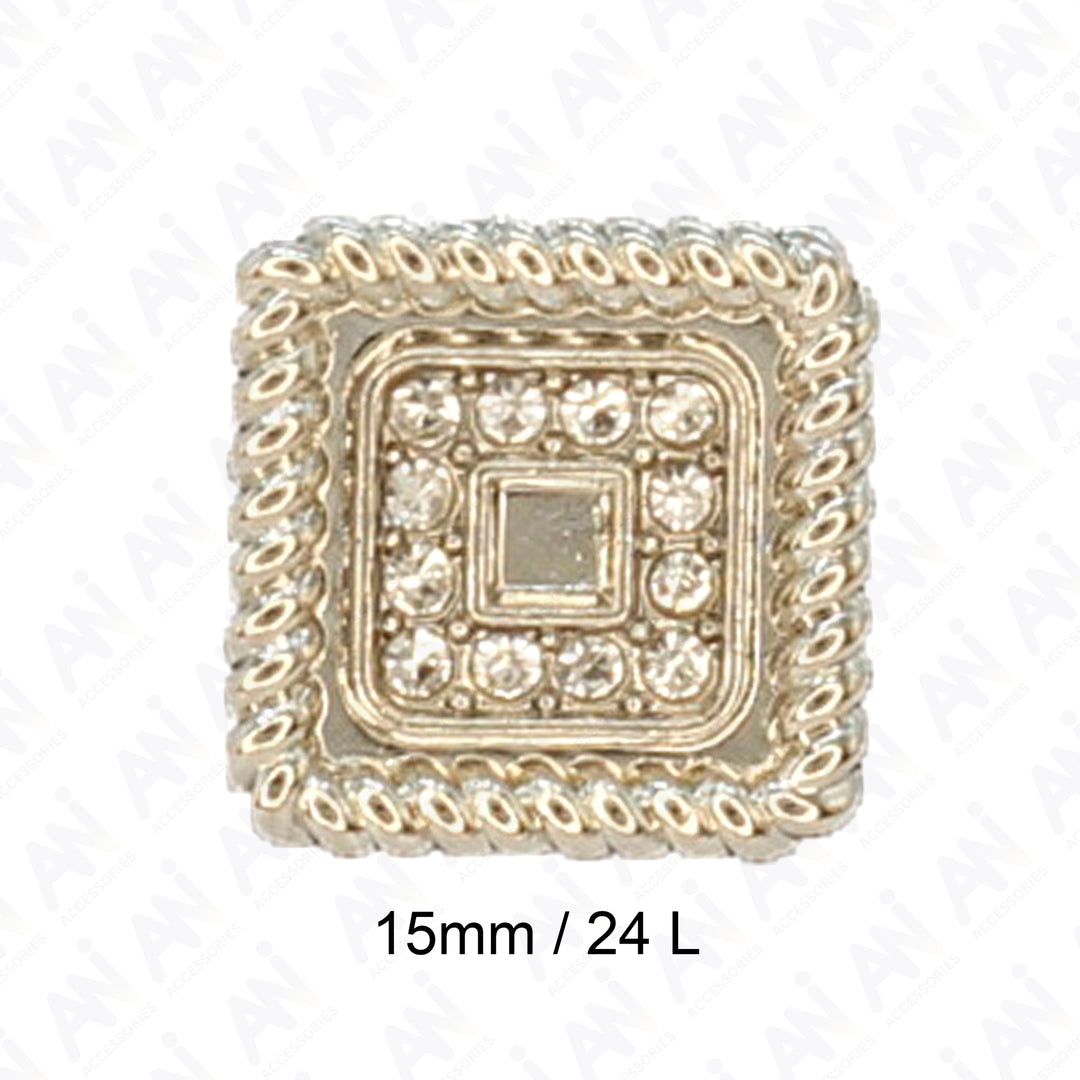 Square Button with Rope Trim and Rhinestones