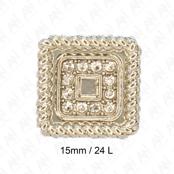 Square Button with Rope Trim and Rhinestones