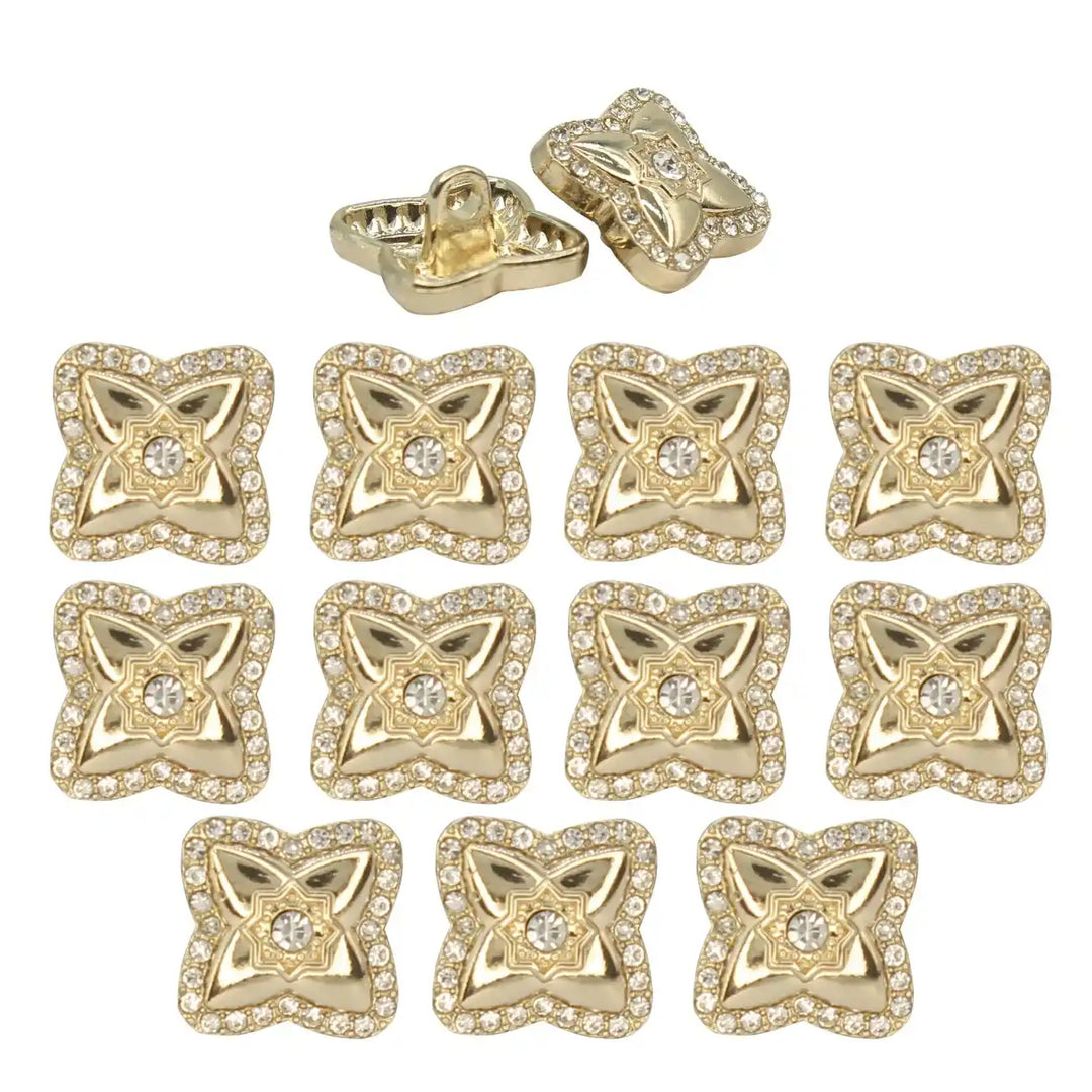 Cross-Shaped Rhinestone Metal Diamond Button | 15mm (24L)