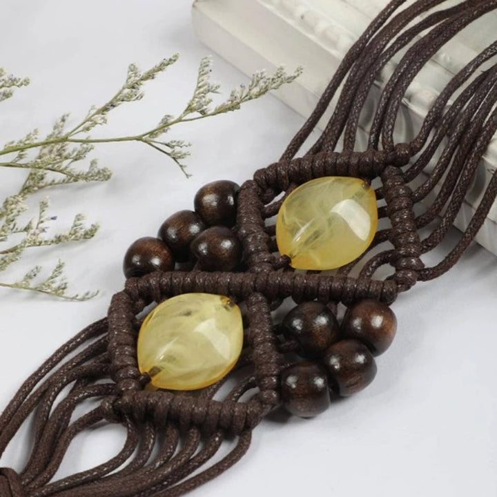 Texture Marble Macrame Yellow Resin Beads Belt