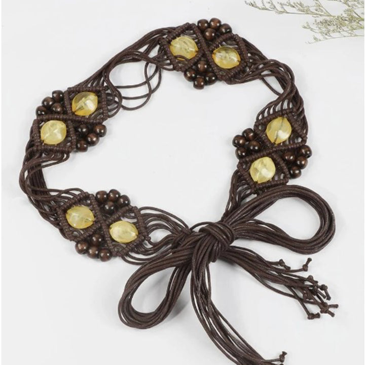 Texture Marble Macrame Yellow Resin Beads Belt