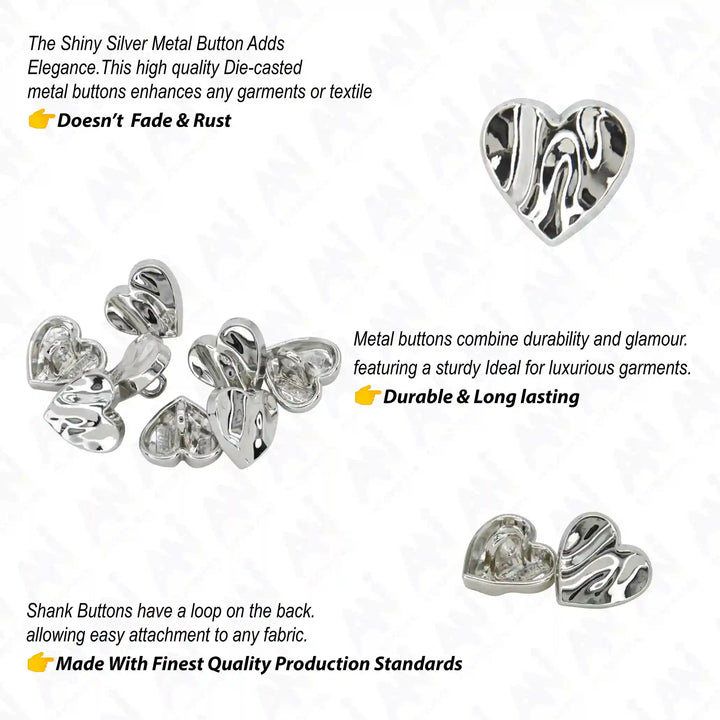 Glossy Heart Design Metal Button | 11mm(18L)