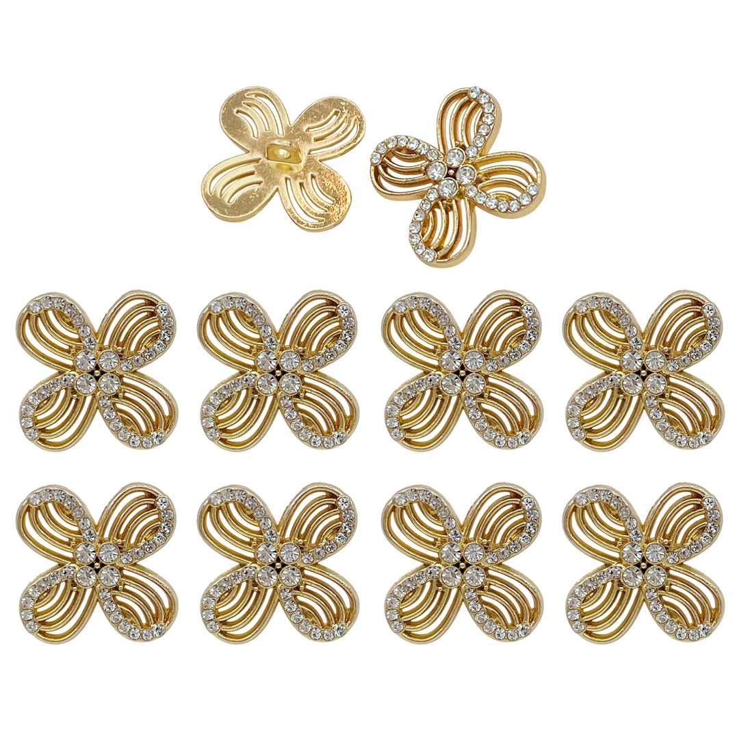 Floral Rhinestone Metal Buttons