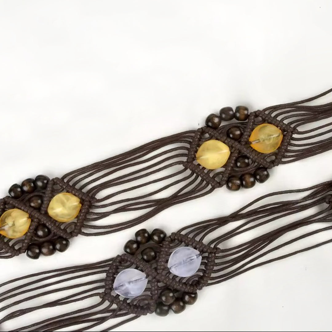 Texture Marble Macrame Yellow Resin Beads Belt