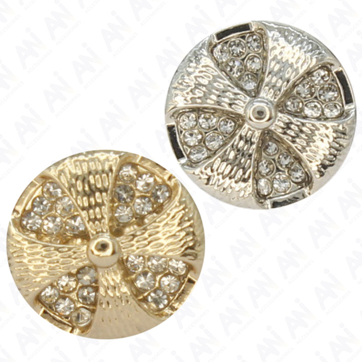 Pinwheel Design Button with Diamond Crystals