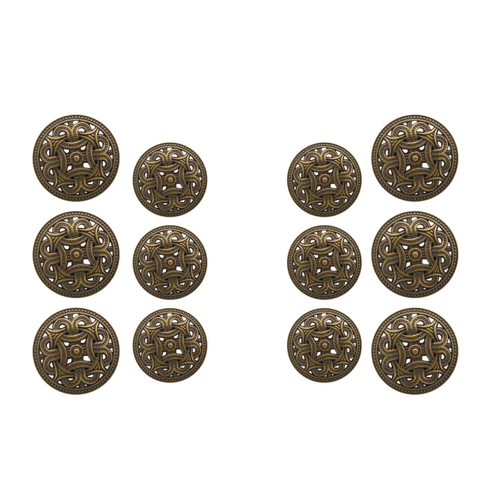 Intricate Viking Shield Design Metal Button Pack of (6 Big + 6 Small)