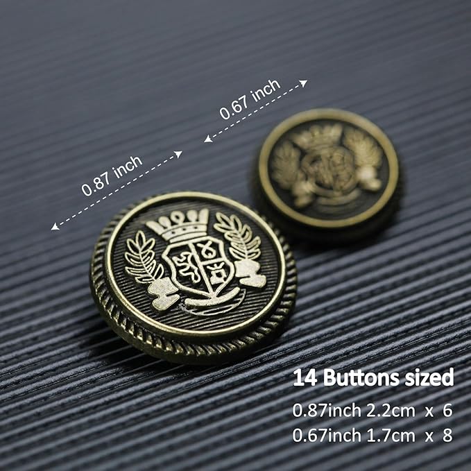 Royal Crest Antique Gold Metal Buttons