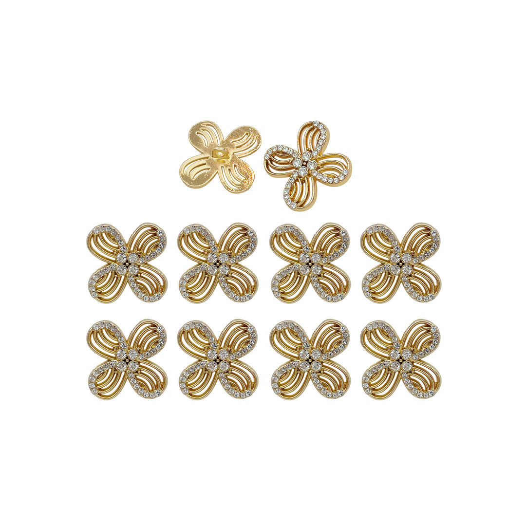 Floral Rhinestone Metal Buttons