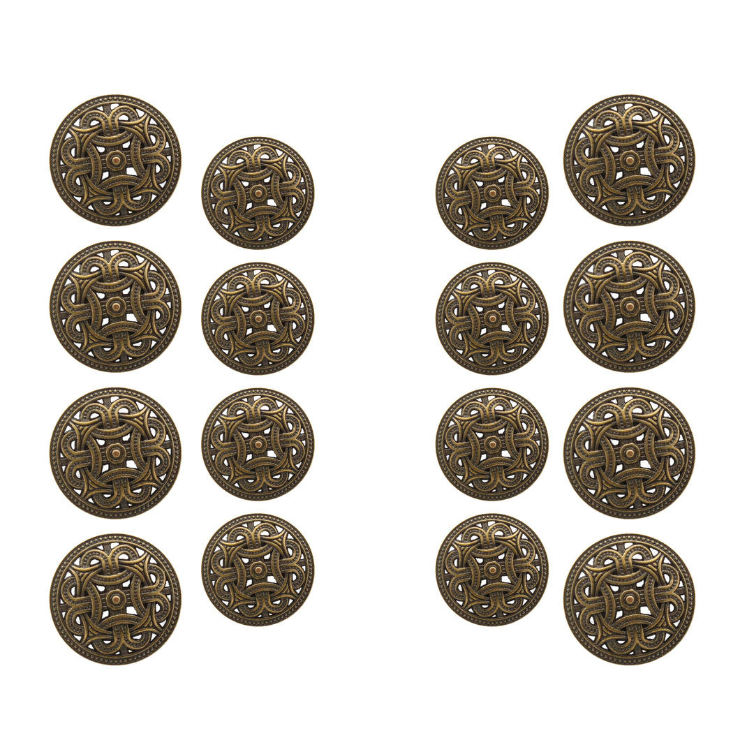 Baroque Design Embellished Metal Button( Pack of 8 Big + 8 Small)