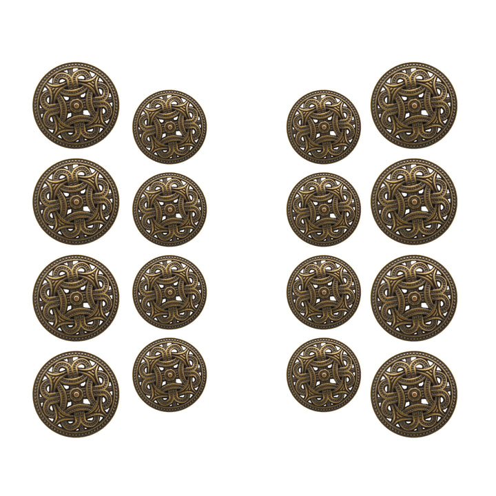 Baroque Design Embellished Metal Button( Pack of 8 Big + 8 Small)