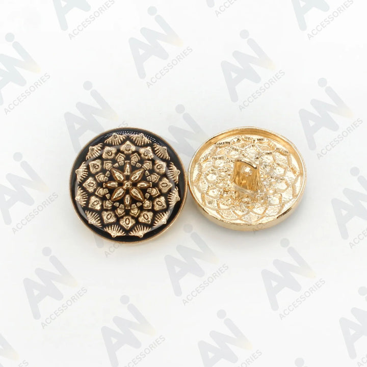 Black and Gold color combination metal floral buttons by Ani Accessories come in the shank buttons category.