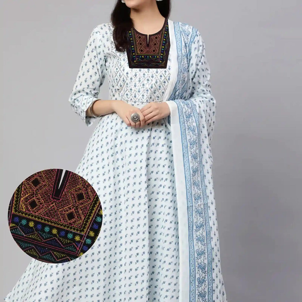 Blossoming floral neckline design with rich embroidery adding grace to kurtis suits gowns and ethnic dresses Ani Accesso
