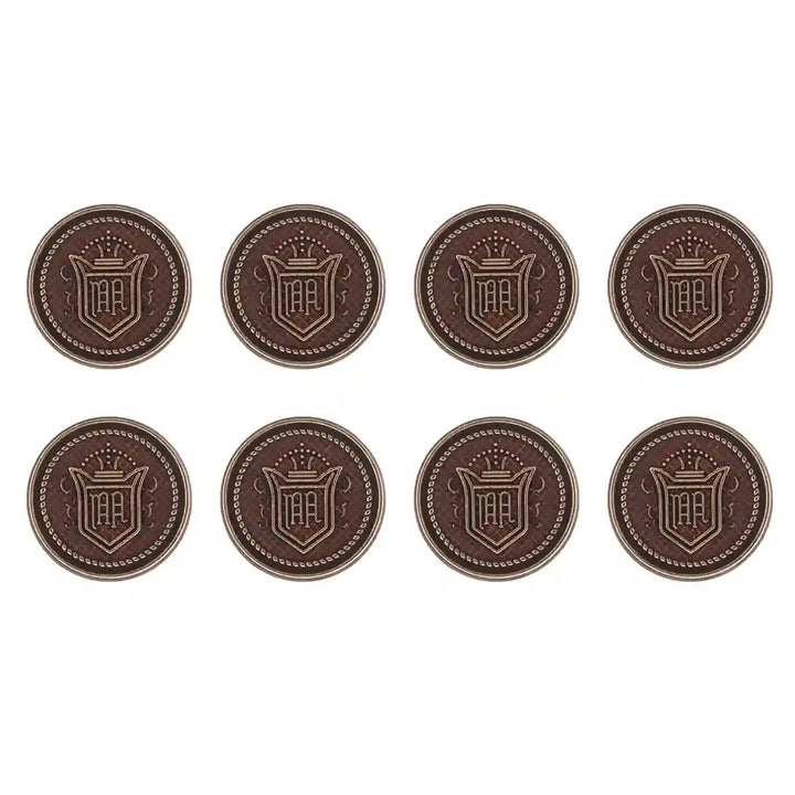 Brown color royal regalia design antique metal buttons by Ani Accessories. perfect for customizing attire and wardrobe.