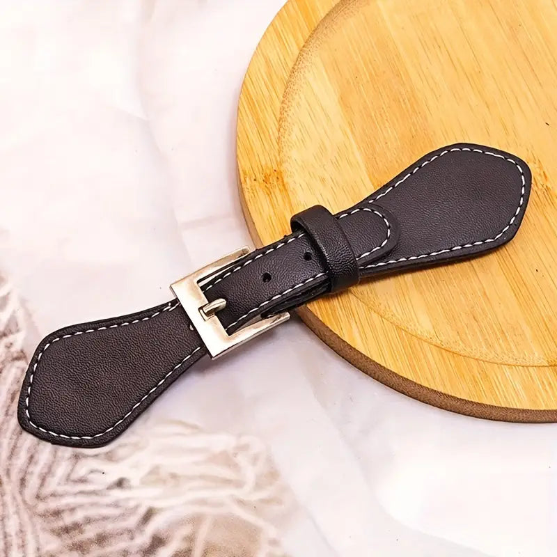 Contrast Stich Pu Prong Belt Buckle