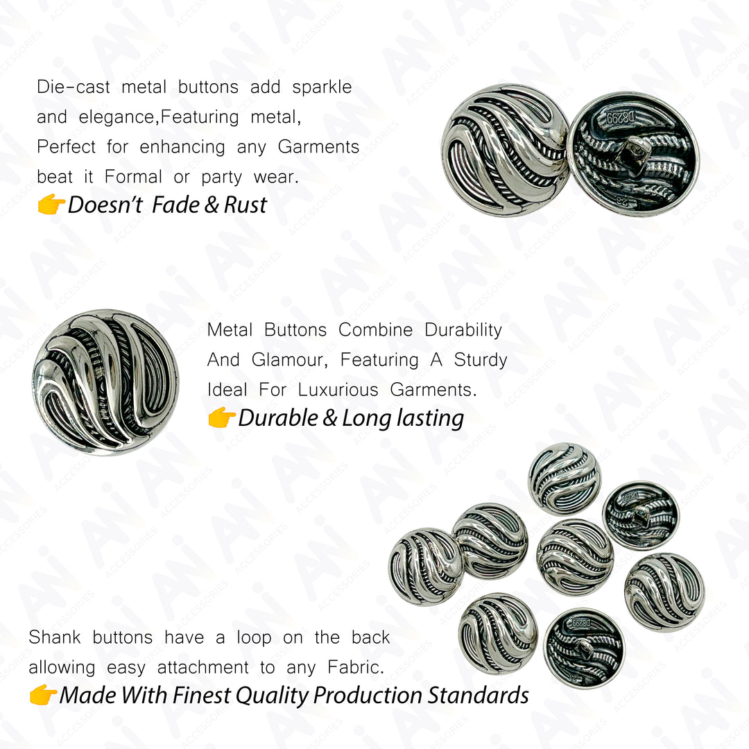 Ornate Metal Buttons with Wave Motif