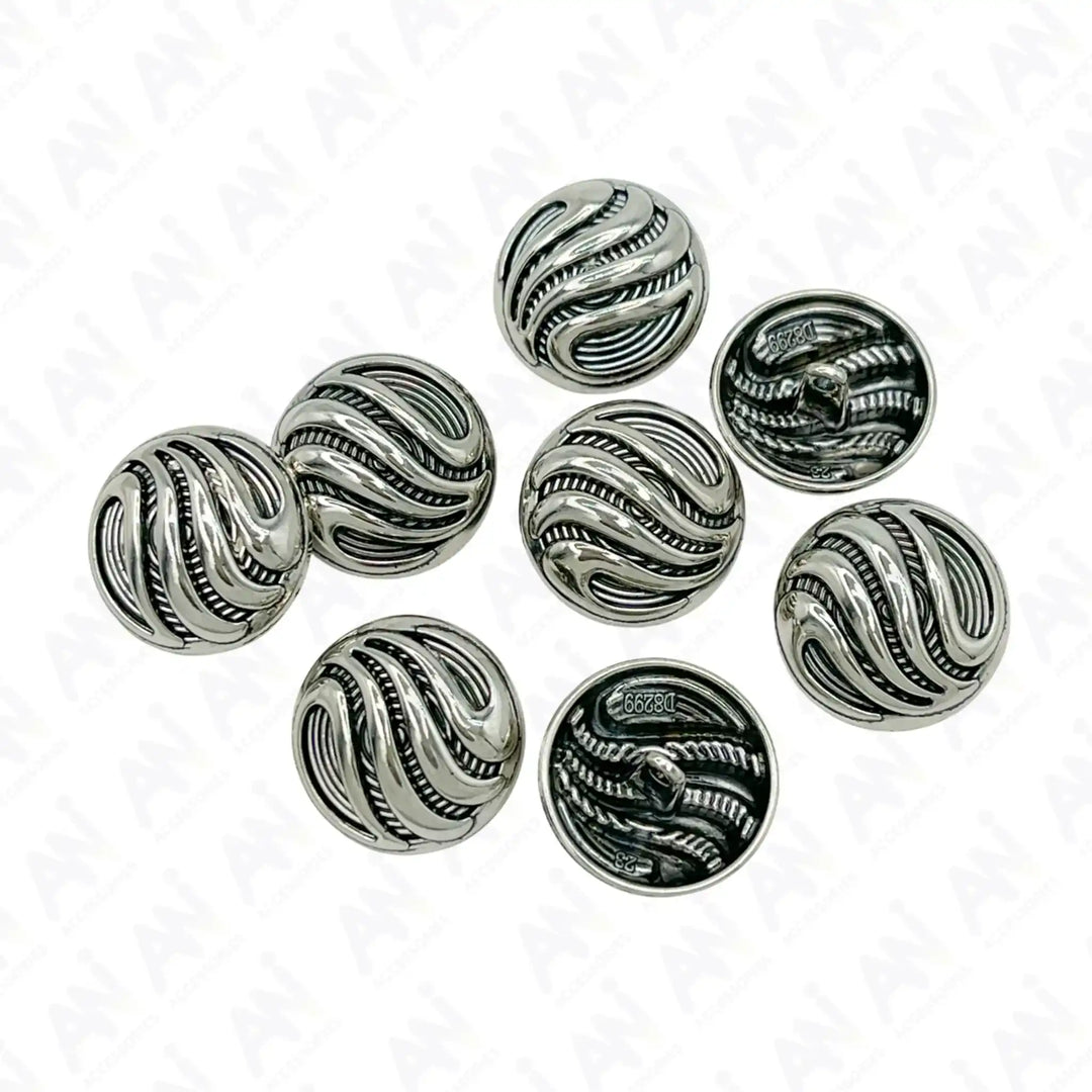 Ornate Metal Buttons with Wave Motif | 15mm, 18mm & 23mm