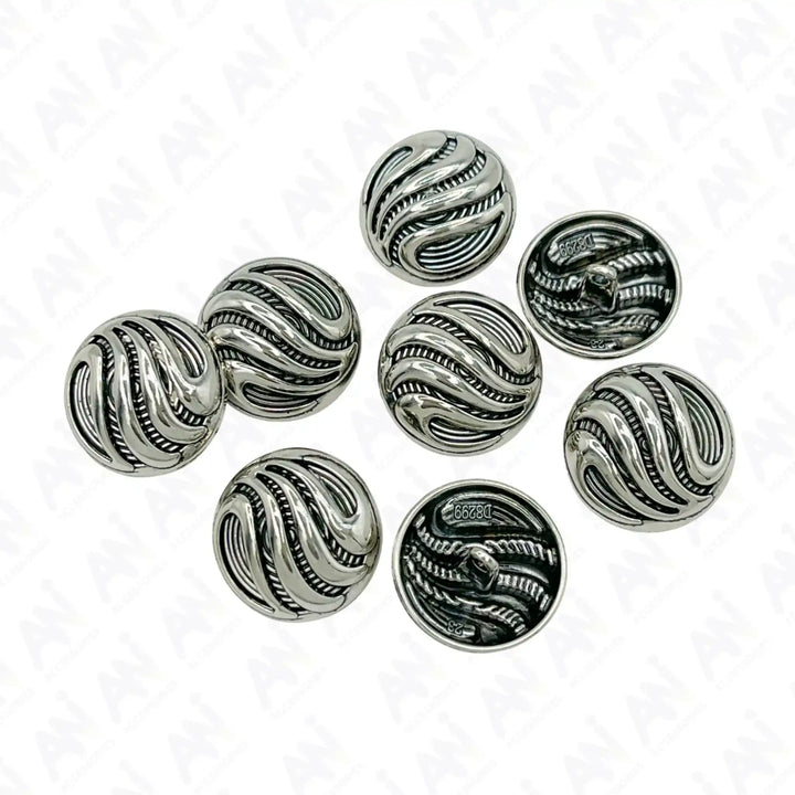 Ornate Metal Buttons with Wave Motif | 15mm, 18mm & 23mm