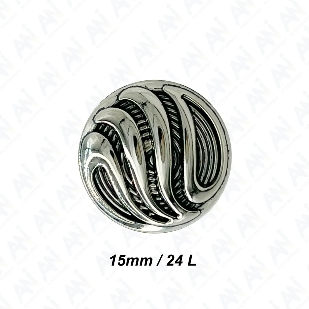 Ornate Metal Buttons with Wave Motif | 15mm, 18mm & 23mm