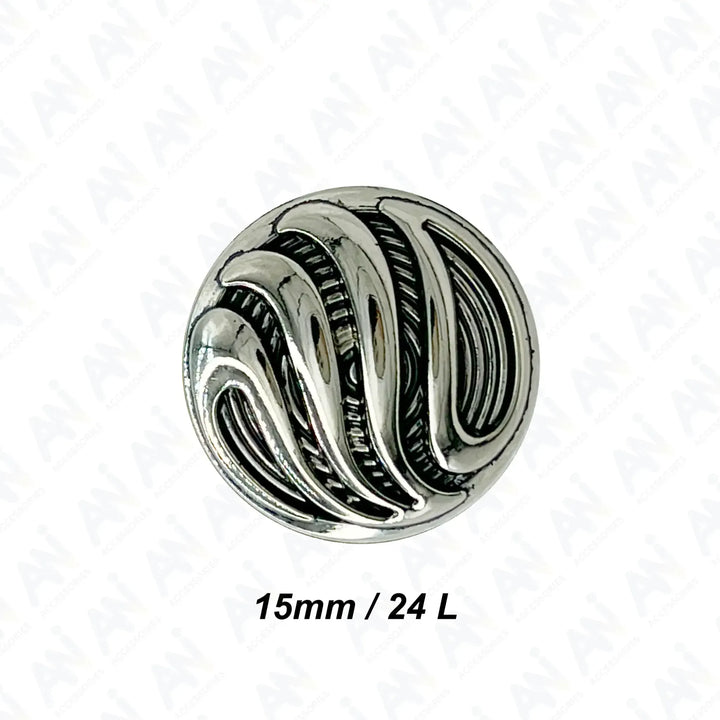 Ornate Metal Buttons with Wave Motif | 15mm, 18mm & 23mm