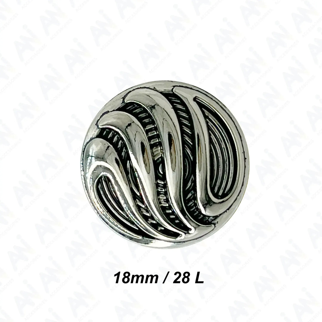 Ornate Metal Buttons with Wave Motif | 15mm, 18mm & 23mm
