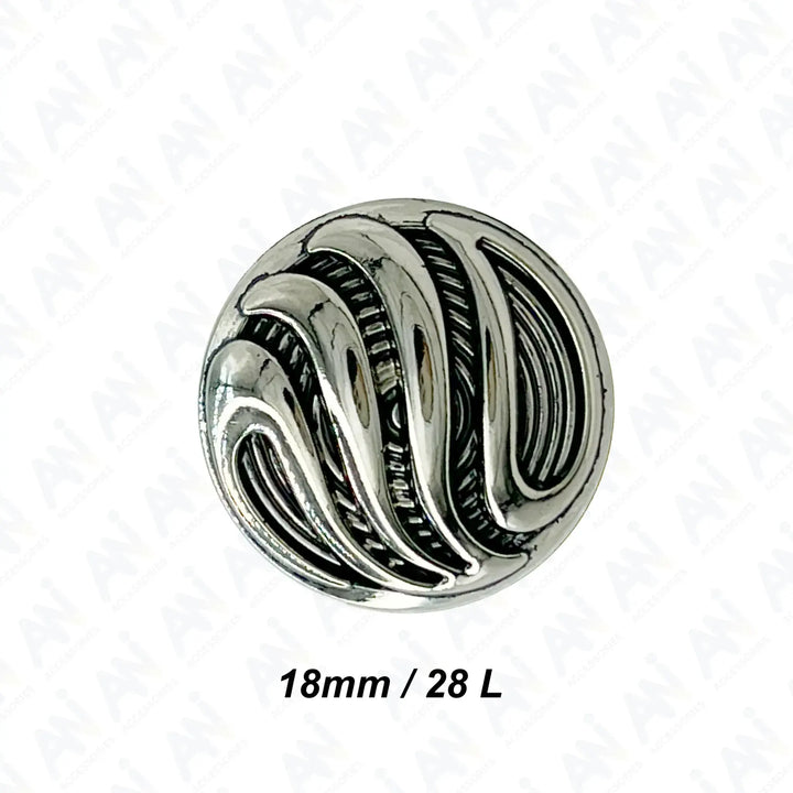 Ornate Metal Buttons with Wave Motif | 15mm, 18mm & 23mm