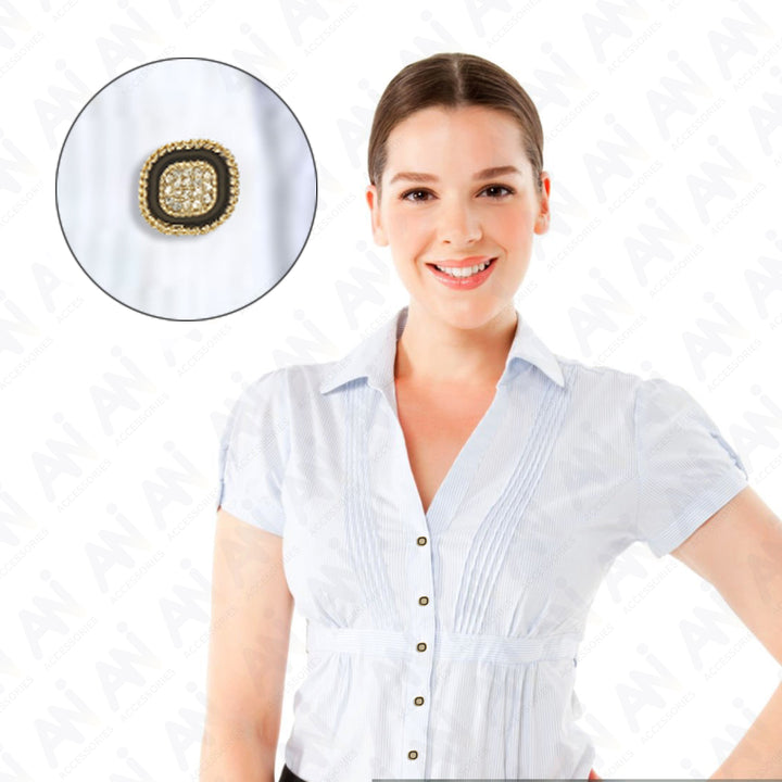 White Center Button with Gold and Diamond Accents