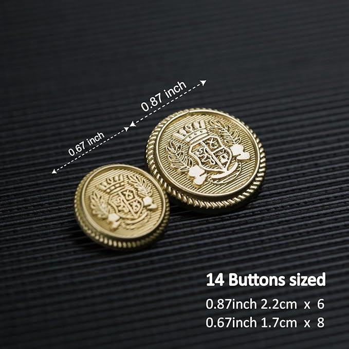 Imperial Gold Crest Metal Button ( 8 Big + 8 Small)