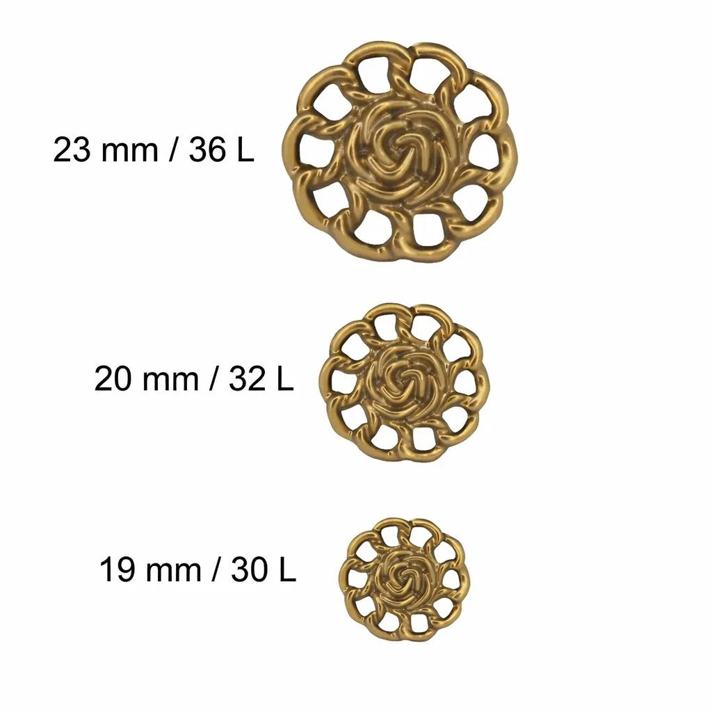 Clothing Gold Floral Design Buttons | 19mm(30L), 21mm(33L) & 23mm (36L)