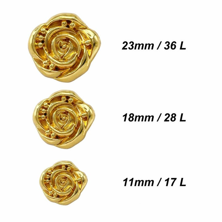 Decorative Rose Metal Buttons | 11mm(17L), 18mm(28L) & 23mm(36L)