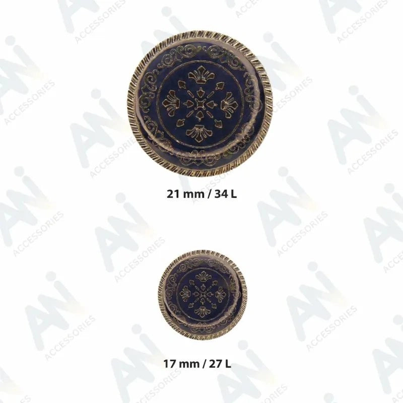 Ornate Metal Buttons with Floral Motif | 17mm(27L) & 21mm(34L)
